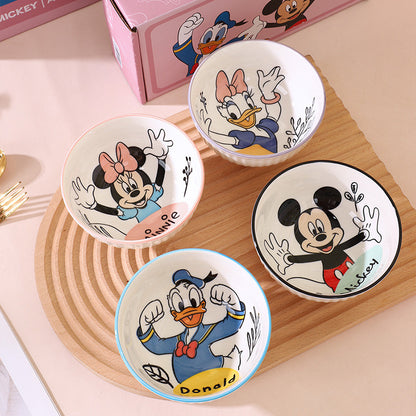 Disney Cartoon Ceramic Bowls  (Mickey, Minnie, Donald, Daisy) (set of 4) with Proper Gift Box– Premium Kids Breakfast & Snack Bowl Collection