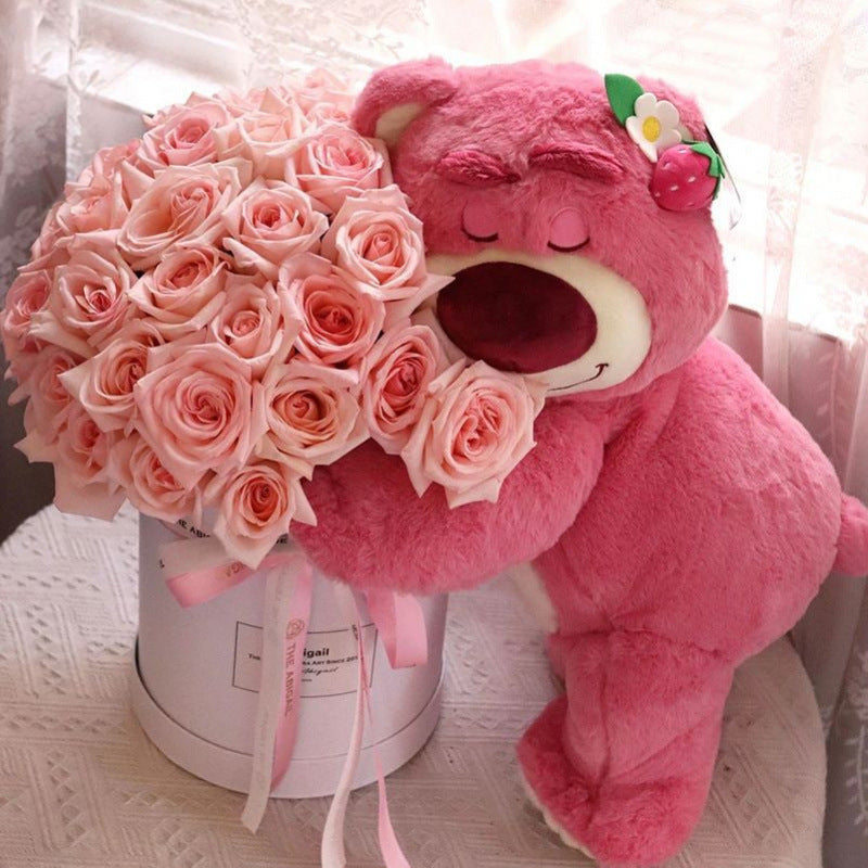 Kawaii Pink Teddy Bear Hugging Rose Bouquet – Cute Plush Soft Toy with Artificial Flower Box | Romantic Gift for Girlfriend, Wife, Birthday & Valentine