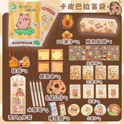 Kawaii Blind Box Stationery Kit (8–10 Items) – Capybara, Angel Bear, Bread Time Bear, Merry Christmas Bear & Cute Bakery Bear Surprise Stationery Gift Set | Mystery Cute School & Office Supplies