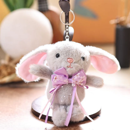 Kawaii Bunny Plush Keychain – Cute Rabbit Soft Toy Key Ring with Bow | Pastel Aesthetic Bag Charm for Girls, Kids & Couples