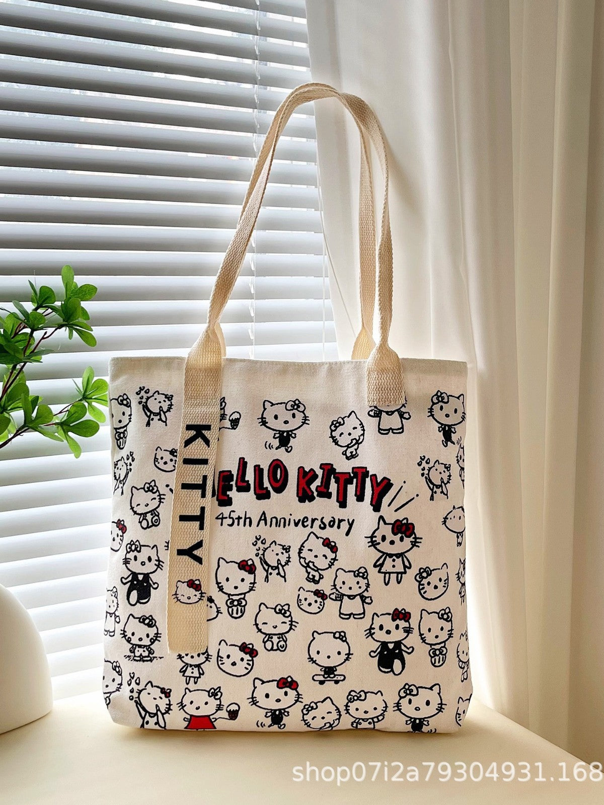 Hello Kitty 45th Anniversary Printed Canvas Tote Bag | Cute Kawaii Shoulder Bag for Girls & Women