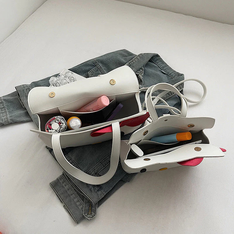 Hello Kitty Face Tote Bag with Detachable Hello Kitty Charm – Kawaii Girls Shoulder Bag, Cute Cartoon Handbag for Daily Use