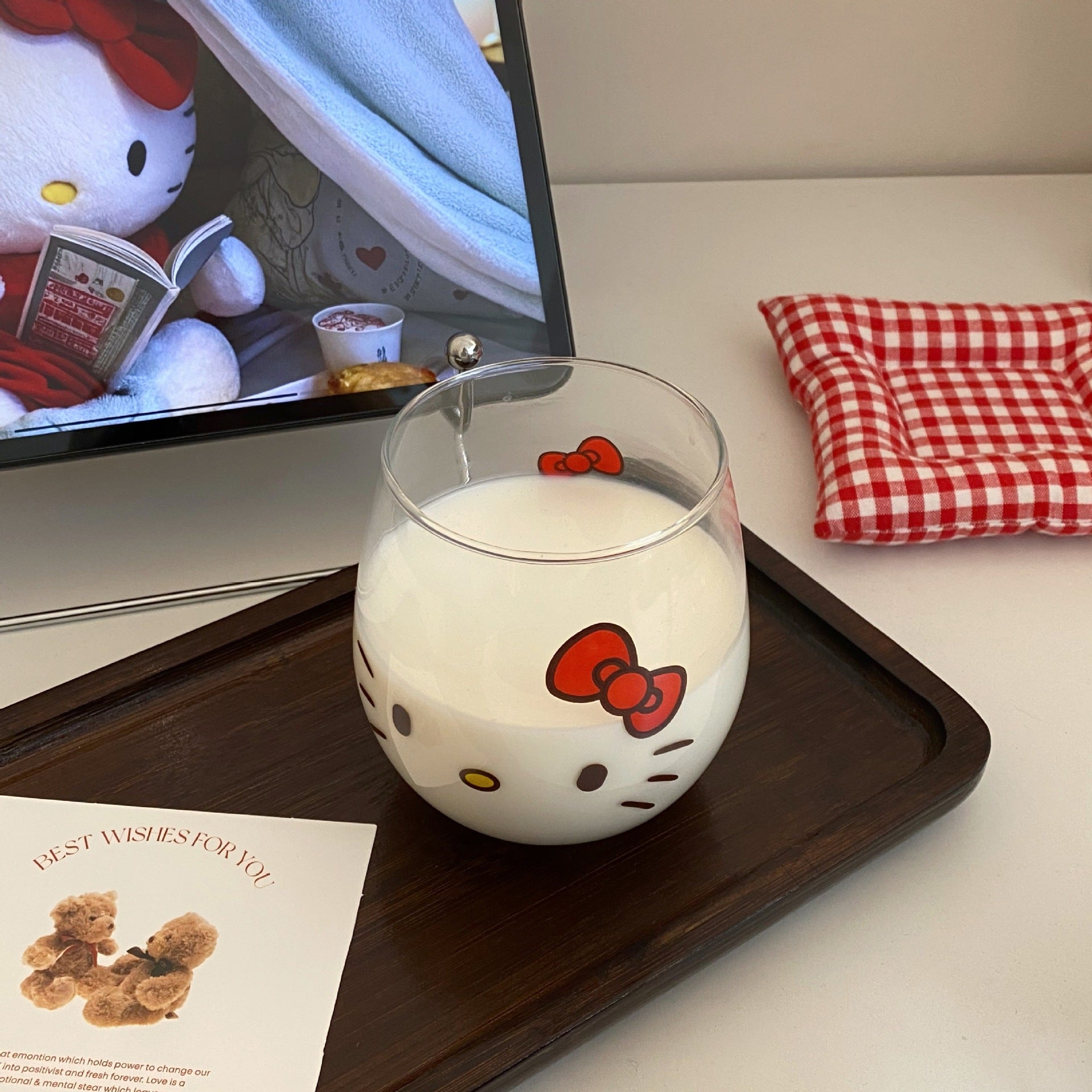 Hello Kitty Glass Milk Mug – Cute Sanrio Transparent Coffee Cup, Cartoon Kitty Drinking Glass for Milk, Coffee, Juice & Aesthetic Desk Decor