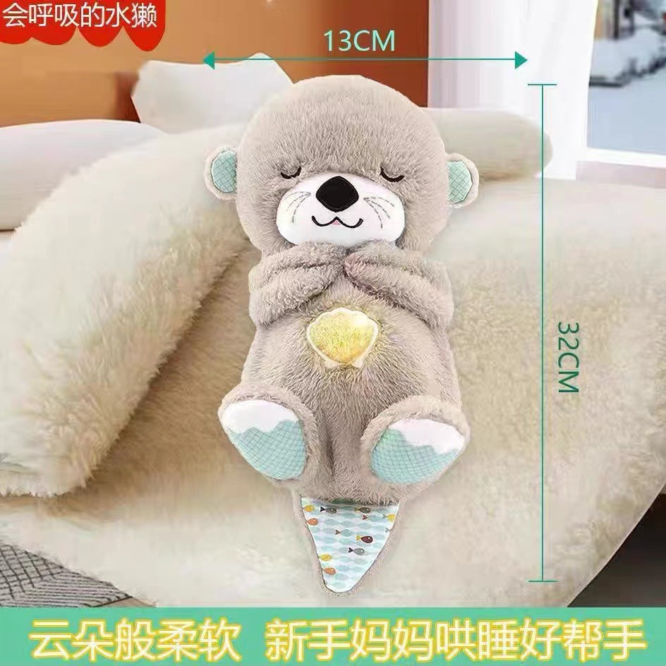 Kawaii Breathing Otter Plush Toy with Light & Soothing Music – Baby Sleep Companion, Calming Breathing Stuffed Animal for Infants & Toddlers