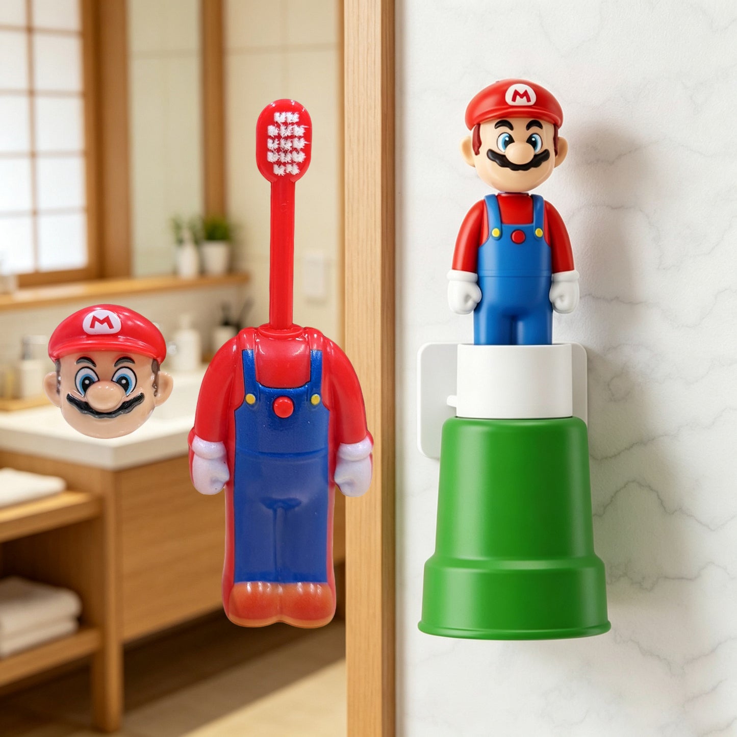 Super Mario Kids Pop-Up Toothbrush with Protective Cap | Portable Cartoon Manual Toothbrush for Boys & Girls | Soft Bristle Travel Toothbrush for Children