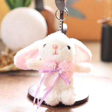 Kawaii Bunny Plush Keychain – Cute Rabbit Soft Toy Key Ring with Bow | Pastel Aesthetic Bag Charm for Girls, Kids & Couples
