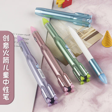 Rocket Shape LED Light Ball Pen | Cute Retractable Fancy Pen for Kids & Students