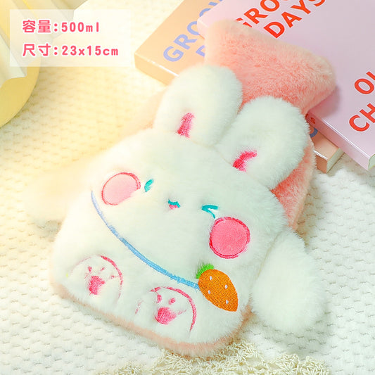 Cute Kawaii Plush Hot Water Bottle 500ml – Soft Cartoon Animal Warm Water Bag for Winter, Pain Relief & Cozy Comfort