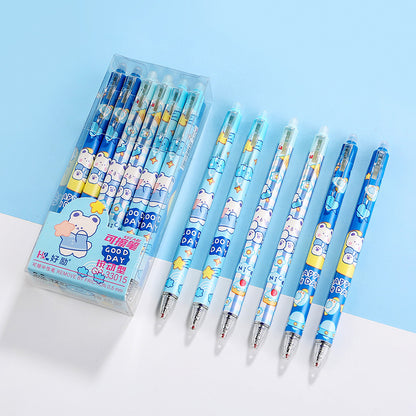 Kawaii 0.5mm Erasable Gel Pen Set (12 PCS) – Cute Cartoon Blue Ink Pens for School, Office & Journaling