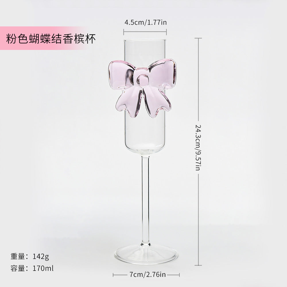 Pink Bow Champagne Glass Set of 2 – Cute Aesthetic Wine Glasses for Couples, Anniversary, Wedding & Home Décor