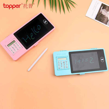 LCD Writing Tablet Calculator Pencil Case – Smart Digital Drawing Pad Pen Box for Kids | Reusable Memo Board Study Organizer