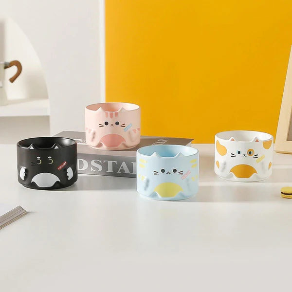 Kawaii Cat Face Ceramic Mug – Cute Cartoon Coffee & Tea Mug | Stackable Aesthetic Mug for Home & Office