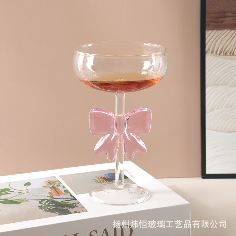 Pink Bow Coupe Glass | Cute Aesthetic Cocktail & Champagne Glass | Kawaii Glassware for Drinks & Desserts