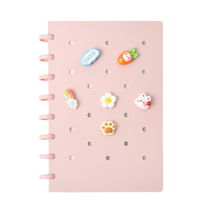 Kawaii DIY Loose-Leaf Notebook Binder – Cute Disc Bound Aesthetic Planner Journal with Decorative Charms