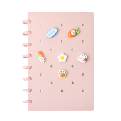Kawaii DIY Loose-Leaf Notebook Binder – Cute Disc Bound Aesthetic Planner Journal with Decorative Charms