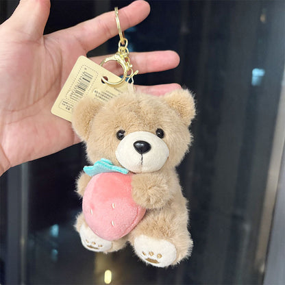 Kawaii Teddy Bear Strawberry Plush Keychain – Cute Soft Toy Keyring (Single Piece)