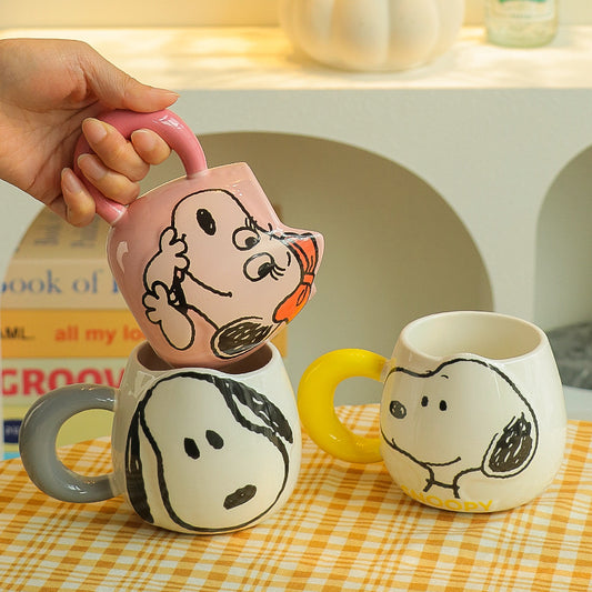 Snoopy Ceramic Mug (Single PC) – Peanuts Cartoon Coffee Mug for Kids & Adults | Cute Lucy & Snoopy Printed Cup | Aesthetic Milk Mug Gift