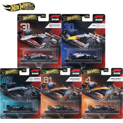 Hot Wheels Premium Formula 1 Die-Cast Cars Pack of 5 – 1:64 Scale F1 2025 Collection (McLaren, Mercedes AMG Petronas, Haas, Visa Cash App RB)