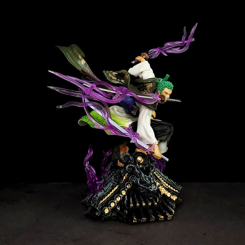 Roronoa Zoro Three Sword Style Anime Action Figure with Purple Aura Effect – 22 CM One Piece Collectible Statue | Premium Printed Box Packing