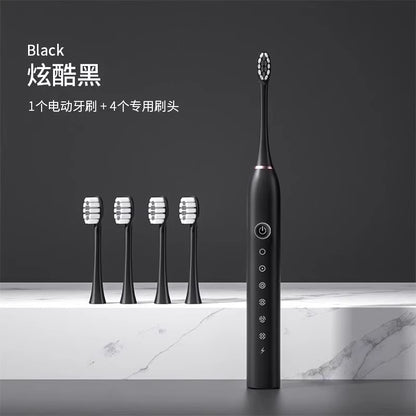 Premium Black Sonic Electric Toothbrush with 5 Modes & 3 Replacement Brush Heads | Rechargeable USB Toothbrush for Deep Cleaning & Whitening