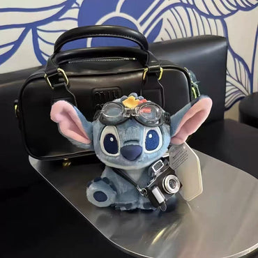 Kawaii Stitch Plush Keychain with Mini Camera & Goggles – Cute Cartoon Soft Toy Keyring for Bags, Backpacks & Gifts
