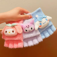 Kawaii Plush Flip-Cover Winter Gloves for Kids – Hello Kitty, Cinnamoroll, Kuromi & My Melody Designs