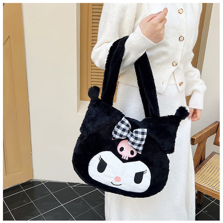 Kawaii Sanrio Plush Shoulder Bag – My Melody, Kuromi & Cinnamoroll Soft Furry Handbag