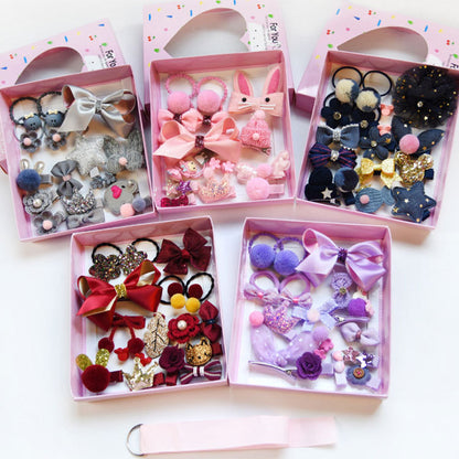18-Piece Cute Hair Accessories Hamper for Girls | Bow Clips, Hair Bands & Pom Pom Clips | Kawaii Kids Hair Accessories Gift Set