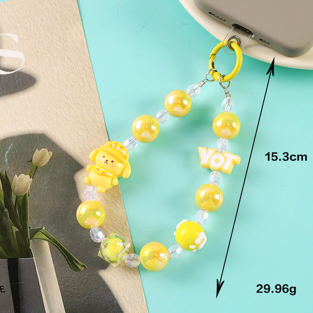 Kawaii Sanrio Beaded Phone Charm Bracelet with Hanging Card – Cute Mobile Strap Keychain for Girls (Cinnamoroll, Kuromi, My Melody, Hello Kitty, Pompompurin)