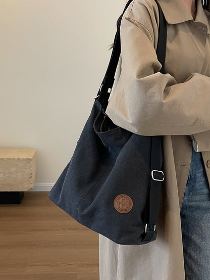 Convertible Canvas Shoulder Backpack for Women – 2-in-1 Drawstring Sling Tote Bag (Black)