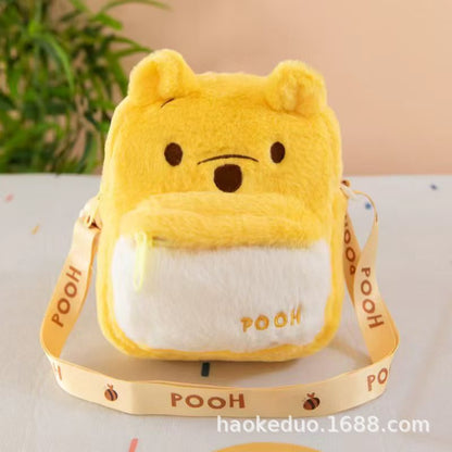 Stitch, Winnie the pooh, Nick, Judy,qiqi & Officer Leopard Cute Plush Sling Bag – Kawaii Cartoon Soft Crossbody Shoulder Bag for Kids & Girls