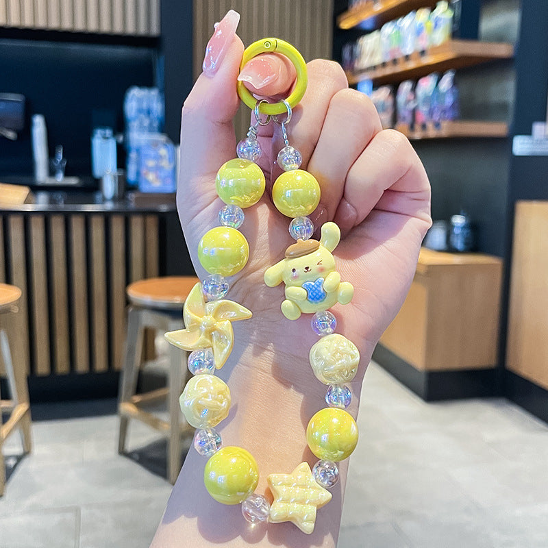 Kawaii Sanrio Beaded Keychain Bracelet Set | Cute Cartoon Character Wrist Keychains for Kids & Girls