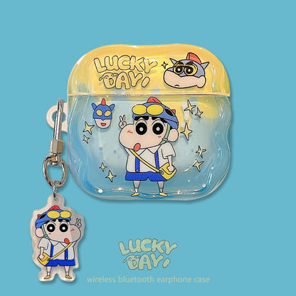 Shinchan Gift Hamper for Kids and Teens with Transparent Pouch, Printed Umbrella, Glass Mug and Wireless Earbuds Case with Keychain