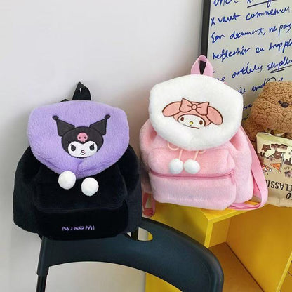 Sanrio Plush Mini Backpack – Hello Kitty, Kuromi, My Melody & Pochacco Kawaii Soft Fur School Bag for Girls