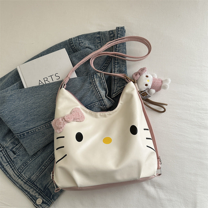 2-in-1 Hello Kitty Convertible Shoulder & Backpack Bag with Hello Kitty Charm– Cute Kawaii Multipurpose Handbag for Girls & Women