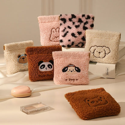 Kawaii Teddy Bear & Panda Plush Mini Coin Purse Pouch – Cute Soft Furry Zipper Wallet for Coins, Earphones & Small Essentials