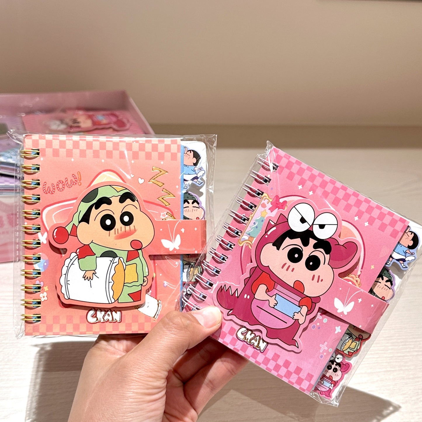 Shinchan Kawaii Mini Spiral Notebook (Set of 4) – Cute Anime Pocket Diary Journal with Strap Closure | Cartoon Memo Notepad Gift Set for Kids, Girls & Students
