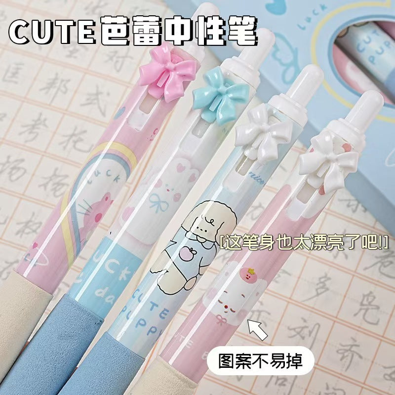 Kawaii Bow-Themed Gel Pen Set (Pack of 4) | Cute Aesthetic Black Ink Pens for School, Office & Journaling