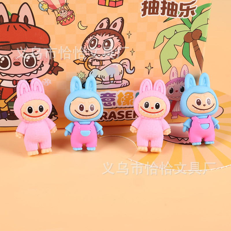 Labubu Kawaii Blind Pouch Erasers – Pack of 6 | Cute Cartoon Collectible Erasers for Kids & Stationery Lovers