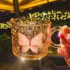 Kawaii Butterfly Glass Mug – Aesthetic Transparent Coffee Cup for Tea, Milk & Juice