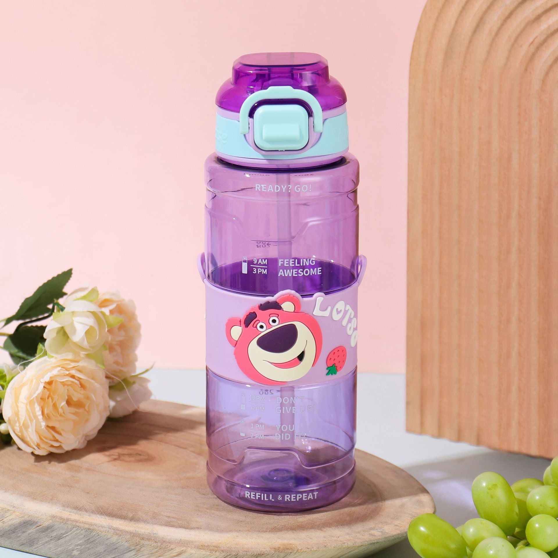 Kawaii Character Water Bottle With Belt Strap – 1 Litre Leakproof Tritan Straw Bottle (Hello Kitty / Cinnamoroll / Lotso / Kuromi)