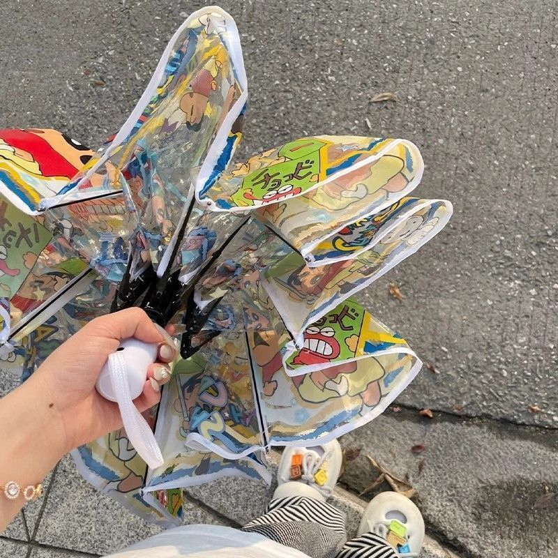 Shinchan Transparent Kids Umbrella – Cute Cartoon Folding Rain Umbrella for Boys & Girls | Lightweight Portable Anime Umbrella