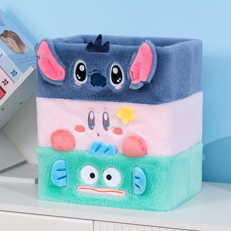 Kawaii Plush Desk Organizer Box – Cute Cartoon Storage Basket for Makeup, Stationery & Phone Holder (Soft Furry Multi-Purpose Organizer)