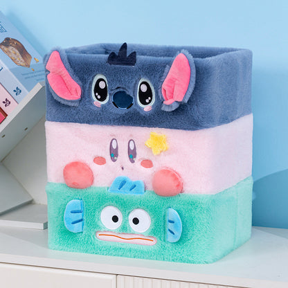 Kawaii Plush Desk Organizer Box – Cute Cartoon Storage Basket for Makeup, Stationery & Phone Holder (Soft Furry Multi-Purpose Organizer)
