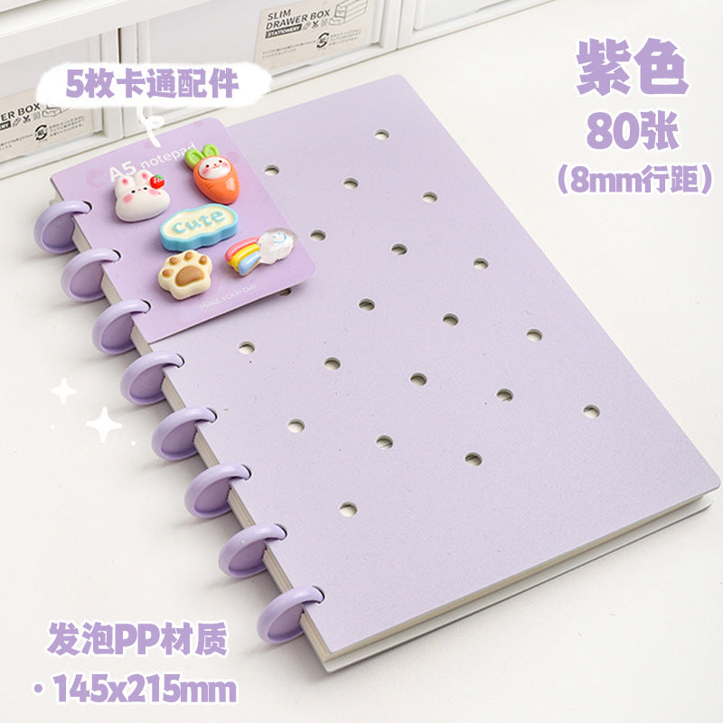 Kawaii DIY Loose-Leaf Notebook Binder – Cute Disc Bound Aesthetic Planner Journal with Decorative Charms
