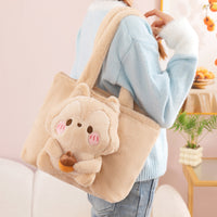 Kawaii Plush Bear Tote Bag for Girls | Soft Cute Teddy Shoulder Handbag for Daily Use
