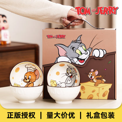 Tom & Jerry Ceramic Bowl Set of 4 | Cute Cartoon Serving Bowls for Snacks, Desserts, Rice & Breakfast | Tom Jerry Gift Set with Premium Gift Box