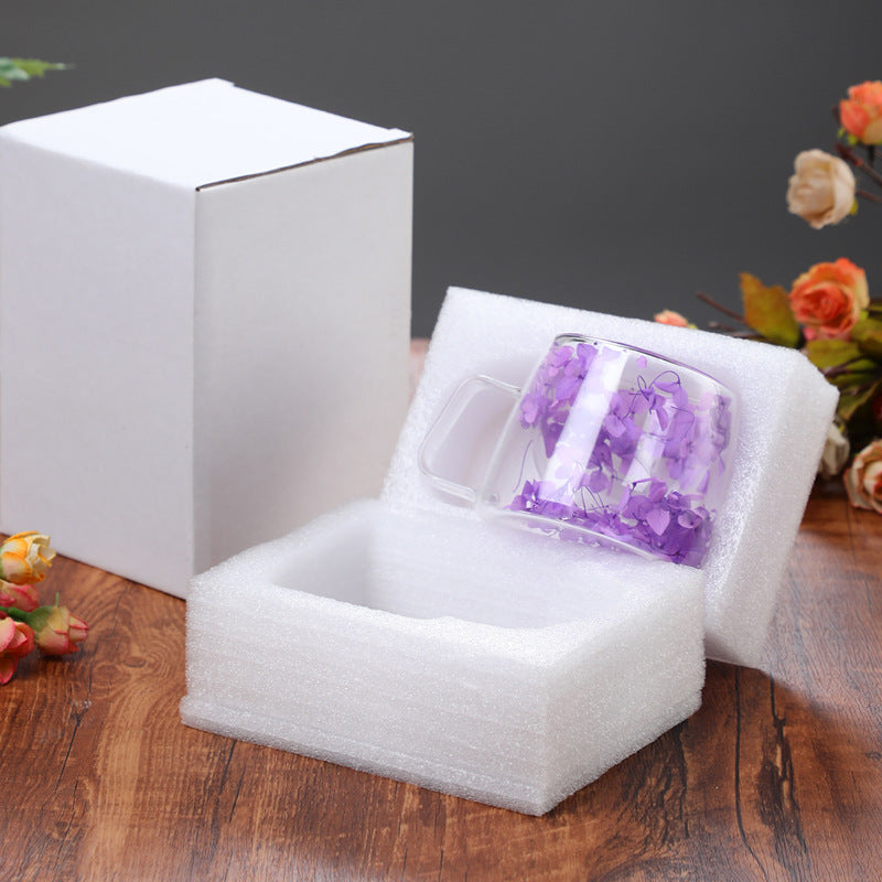 Crystal Bloom Double Wall Glass Cup – Transparent Flower Tea & Coffee Mug for Home, Office & Gifting (300ml)