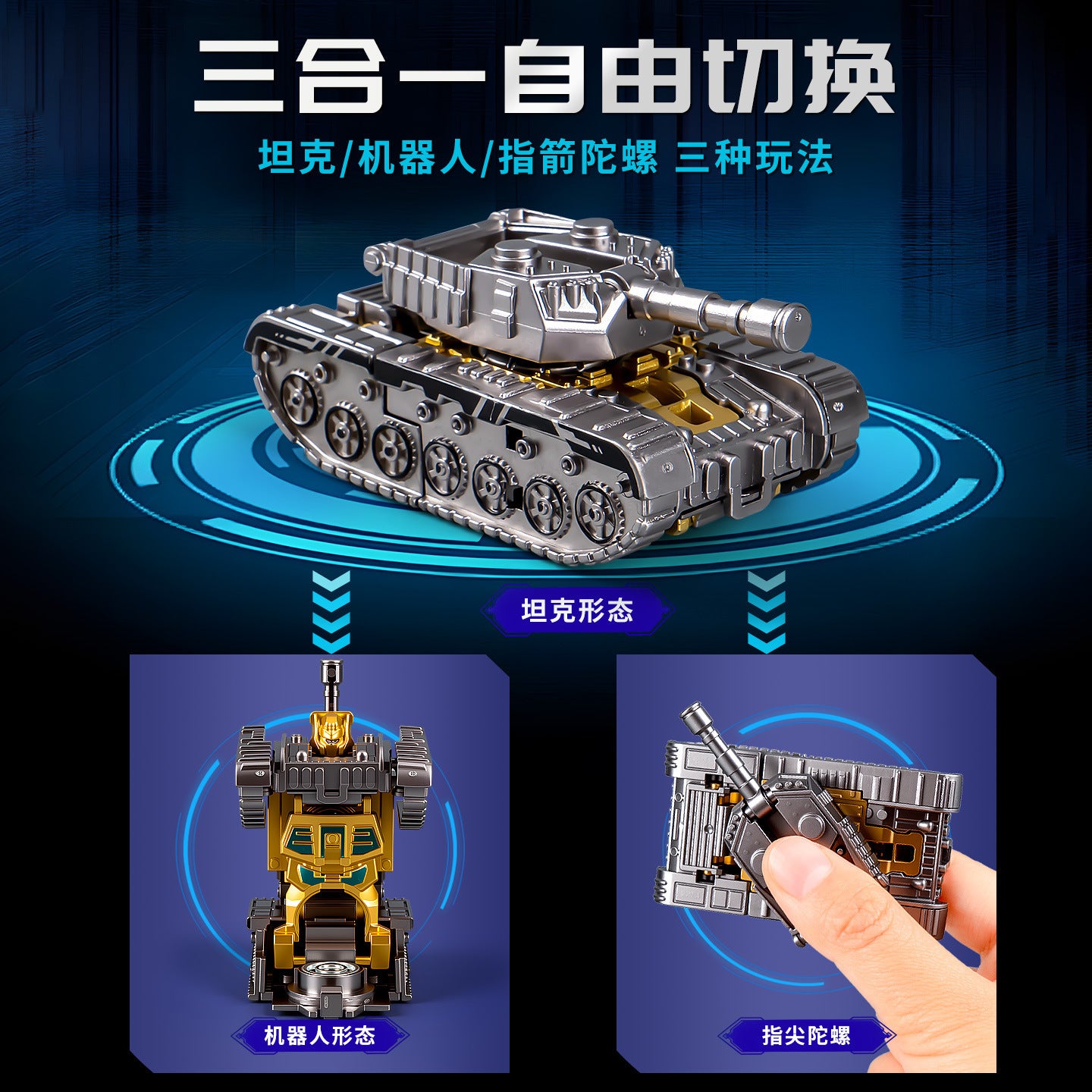 Transforming Tank Robot Spinner Toy | 2-in-1 Tank to Robot Fidget Toy | Finger Spin Decompression Toy | Mini Transformer Tank Toy for Kids & Adults | Stress Relief Desk Toy | Random Color