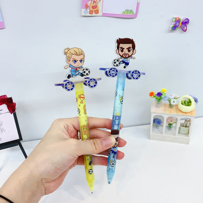 Pack of 4 Football Cartoon Skateboard Gel Pens | Cute Soccer Character Roller Skate Pens | 0.5mm Black Ink Writing Pens for Kids | Fancy School Stationery | Return Gift Pen Set